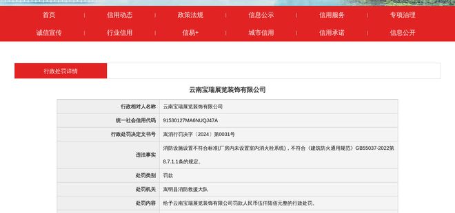 云南宝瑞展览装饰有限公司被罚款5600元(图1)
