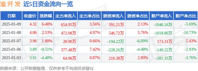 渝开发（000514）1月9日主力资金净买入65495万元