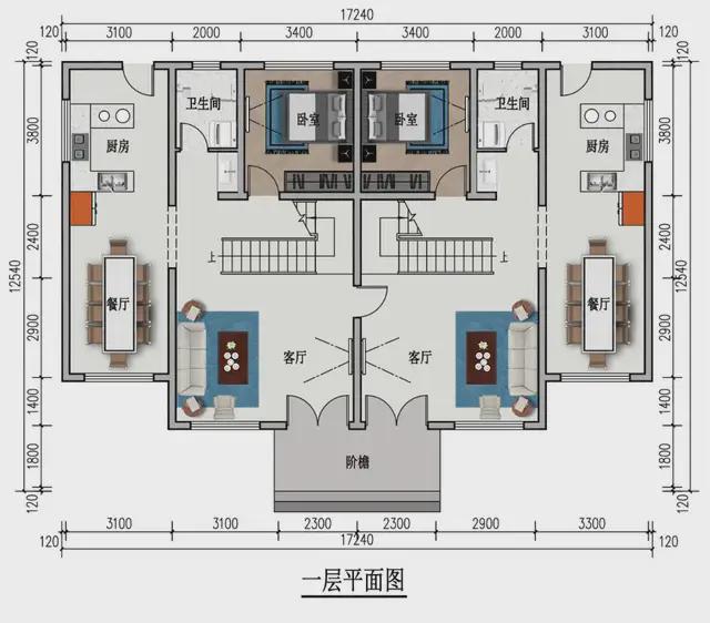 三层新中式兄弟双拼别墅效果图30套农村双拼农村自建房别墅(图2)