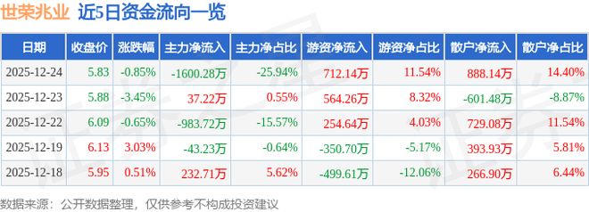 世荣兆业（002016）12月24日主力资金净卖出160028万元(图1)